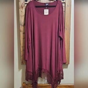 Bloomchic Burgundy Asymmetrical Fringe Hem Tunic Size 26